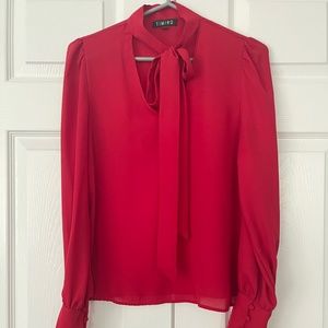 Bow Tie Neck Blouses Casual Top Long Sleeve